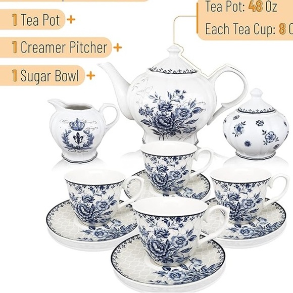 Elegant Blue and White Floral Tea Set for 4 - Picture 4 of 7
